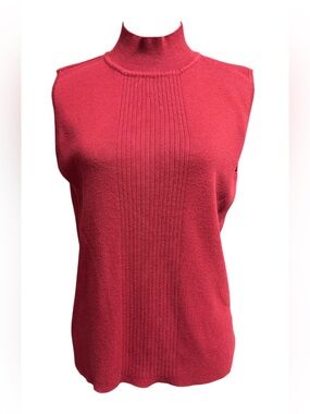 Dressbarn Women's Red Mock Neck Sleeveless Knit Sweater Top Size 14/16